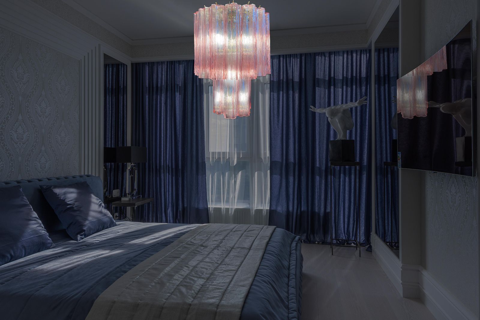 Elegant Pair Of Italian Pink Chandeliers By Valentina Planta, Murano photo Lighting