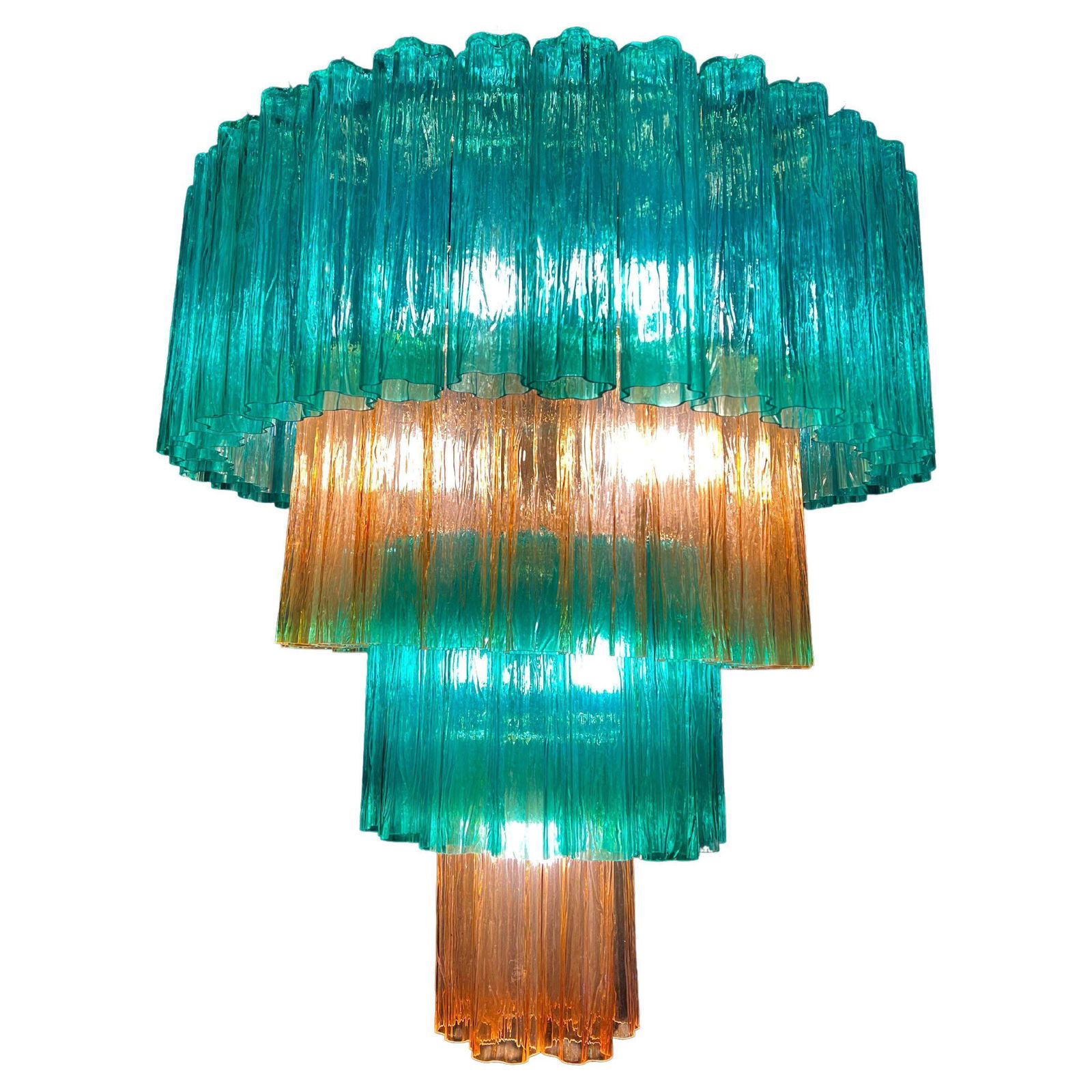 Charming Emerald And Gold Italian Chandelier By Valentina Planta. Murano