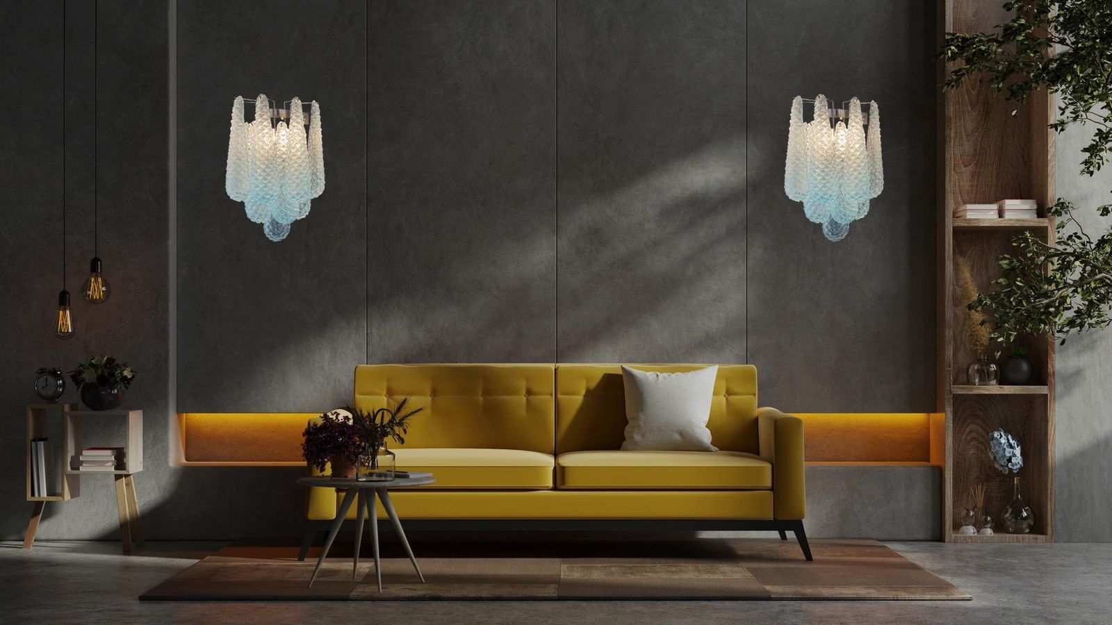 Elegant Pair Of Vintage Blue Glass Petals Drop Wall Sconce, Murano, 1970 photo furniture