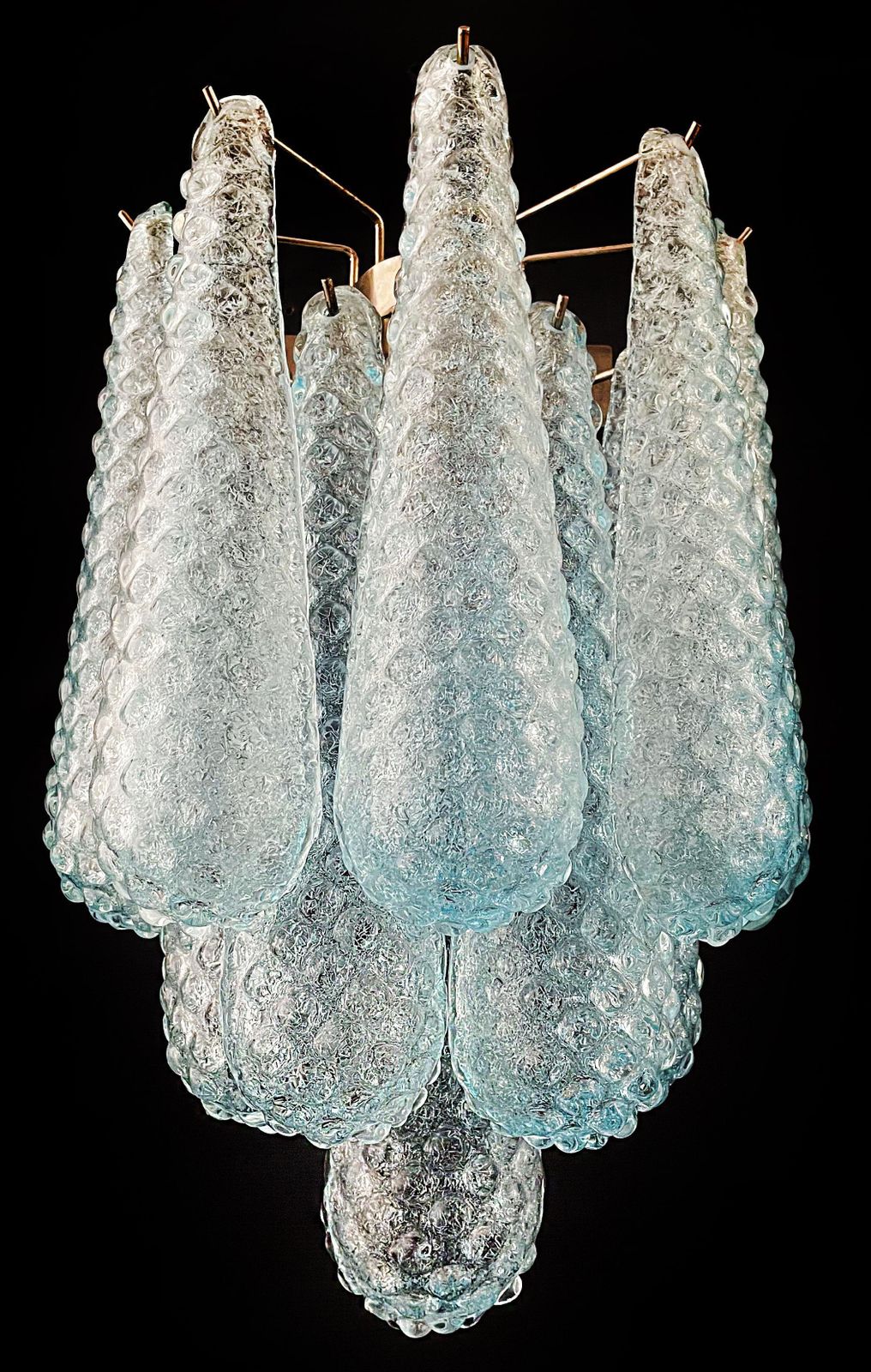 Elegant Pair Of Vintage Blue Glass Petals Drop Wall Sconce, Murano, 1970 photo vintage