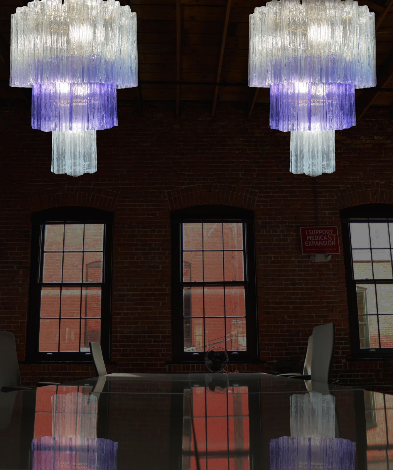Charming Pair Italian Amethyst & Clear Chandeliers By Valentina Planta, Murano photo furniture