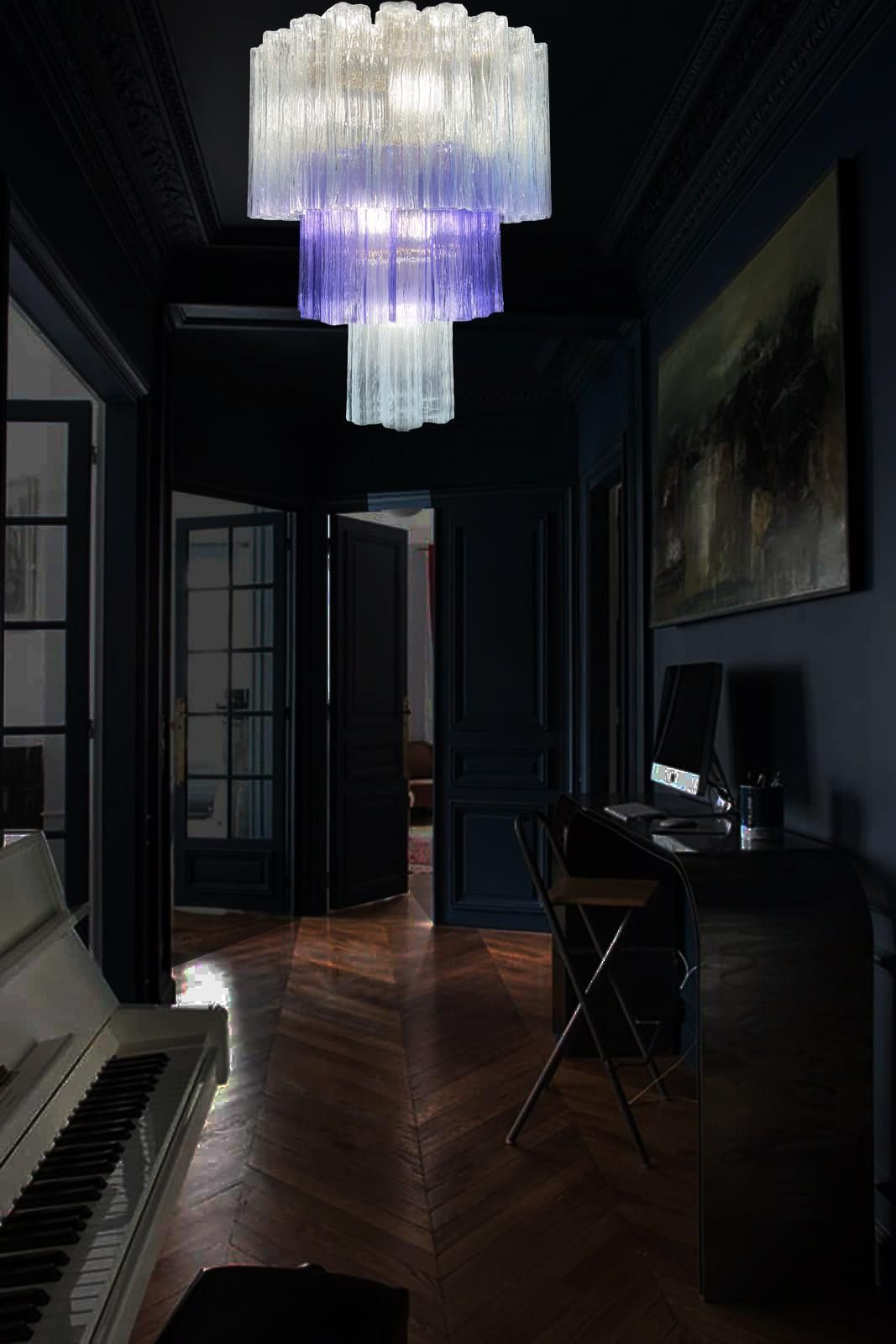 Charming Pair Italian Amethyst & Clear Chandeliers By Valentina Planta, Murano photo vinterior