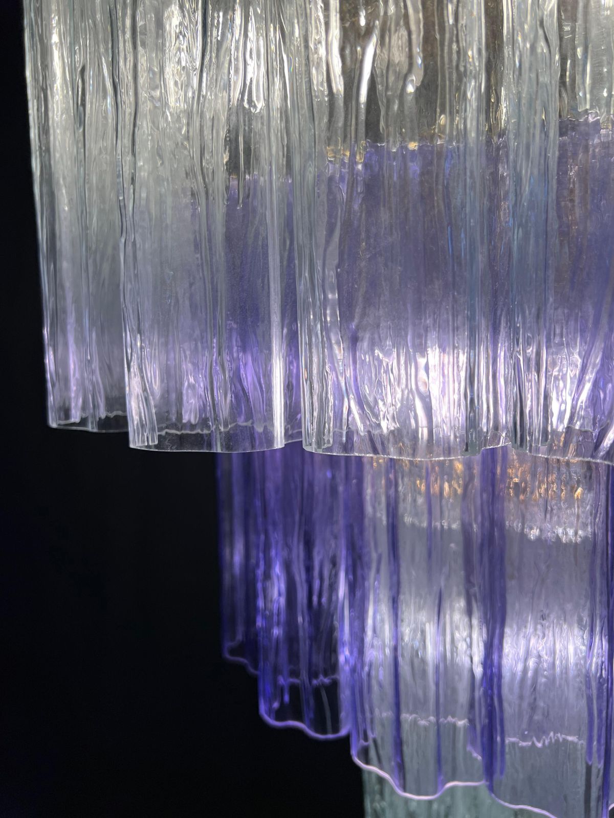 Lighting Charming Pair Italian Amethyst & Clear Chandeliers By Valentina Planta, Murano photo