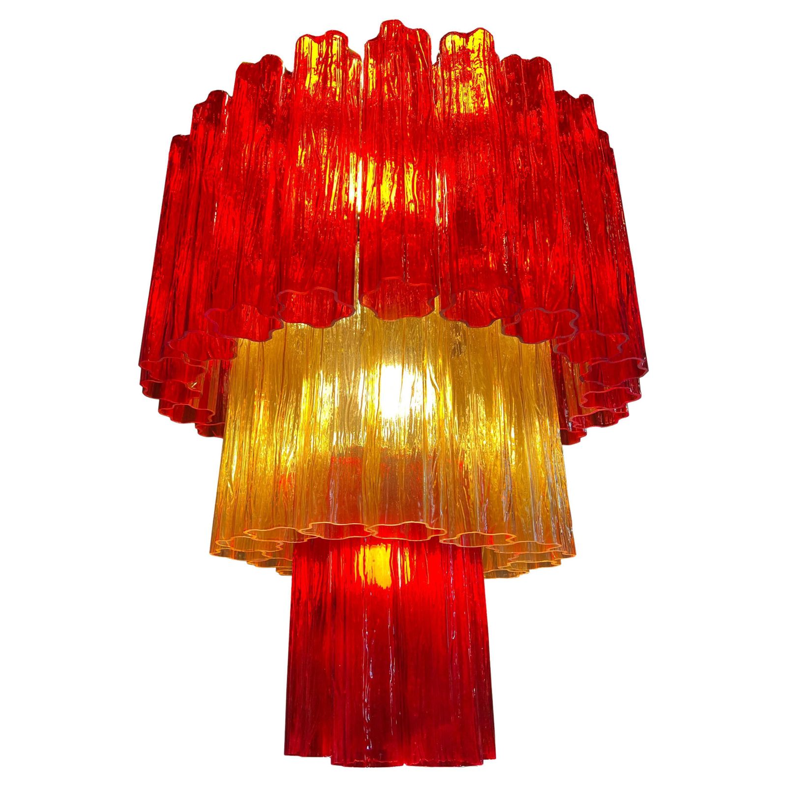 Amazing Italian Red And Gold Chandelier By Valentina Planta, Murano