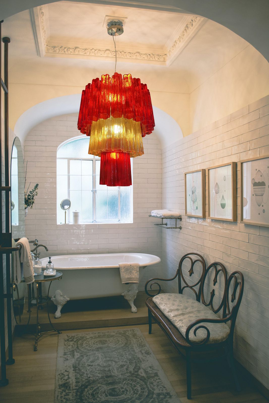 Amazing Italian Red And Gold Chandelier By Valentina Planta, Murano photo furniture