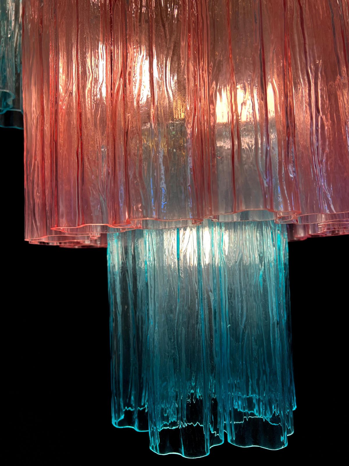photo for sale Pink And Blue Murano Chandelier By Valentina Planta