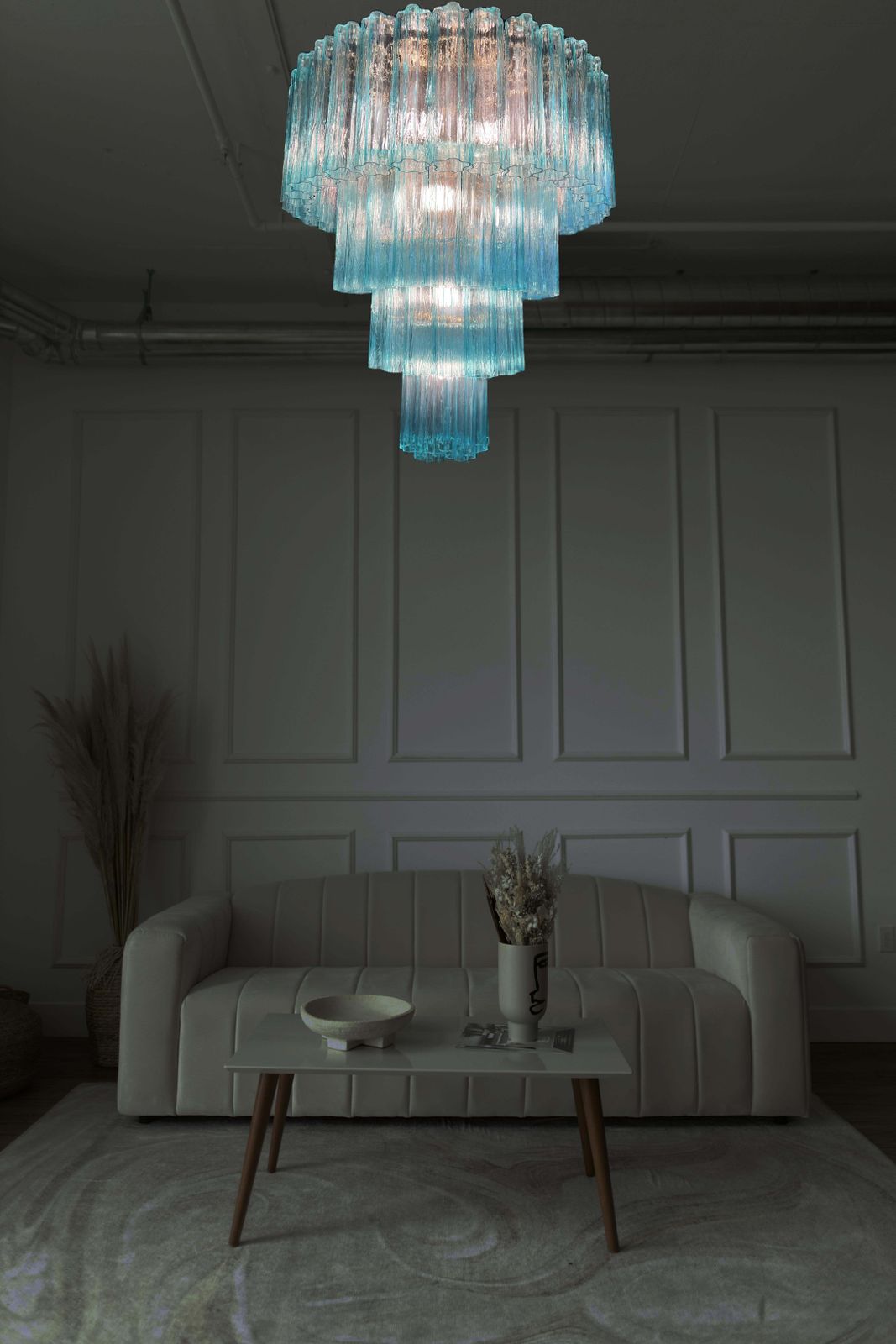 Elegant Italian Blue Chandelier By Valentina Planta, Murano photo vintage
