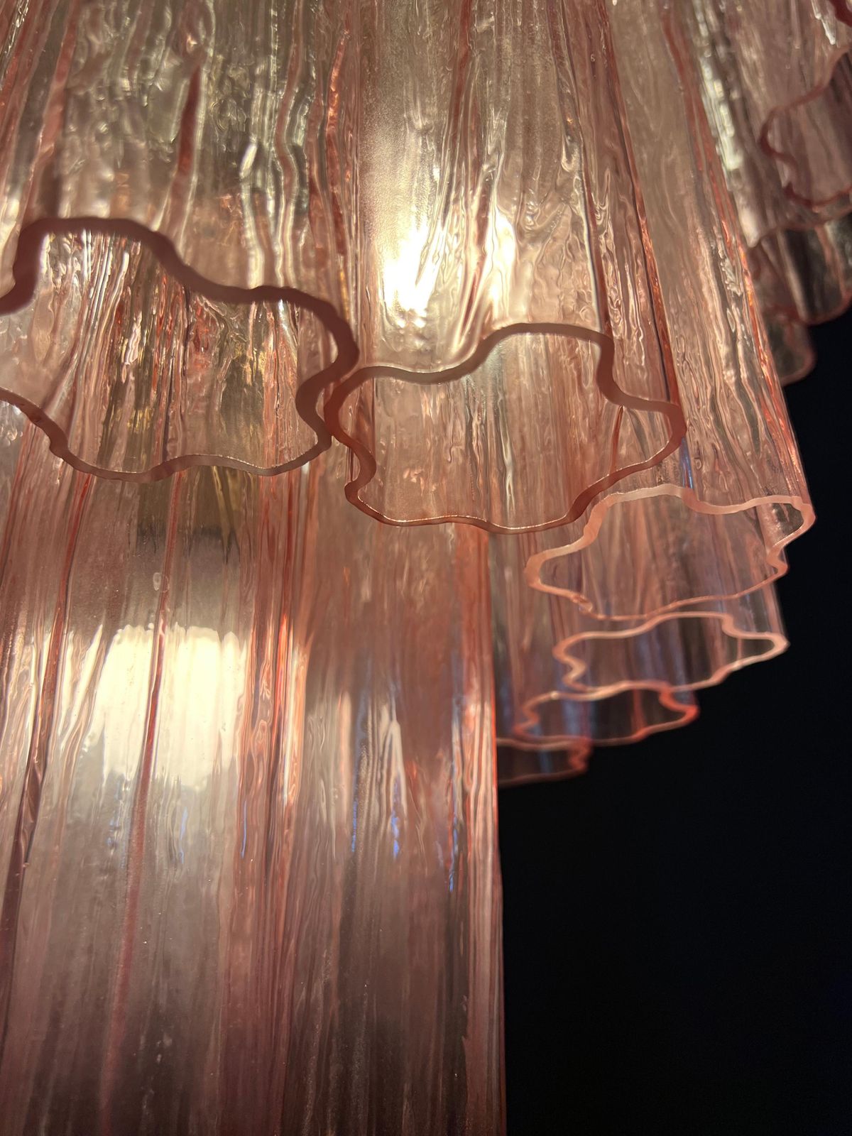 Amazing Pair Of Italian Pink Chandeliers By Valentina Planta, Murano photo for sale