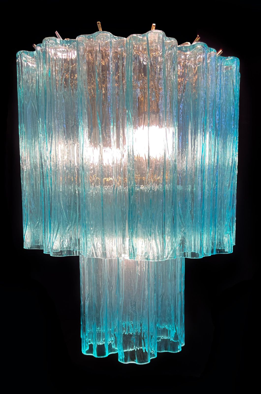 Lighting Elegant Italian Blue Chandelier By Valentina Planta, Murano photo