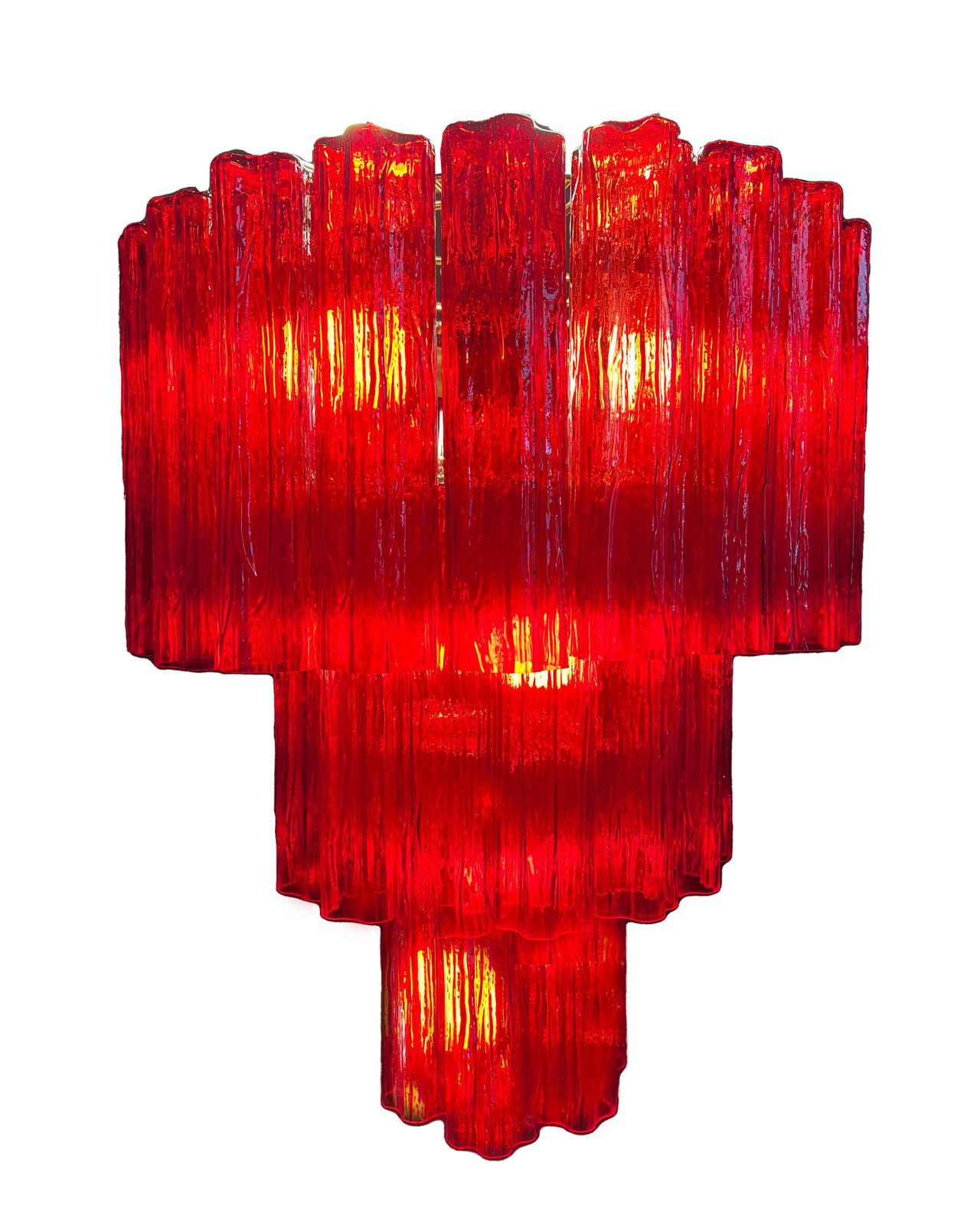Amazing Pair Of Italian Red Chandeliers By Valentina Planta, Murano photo vinterior