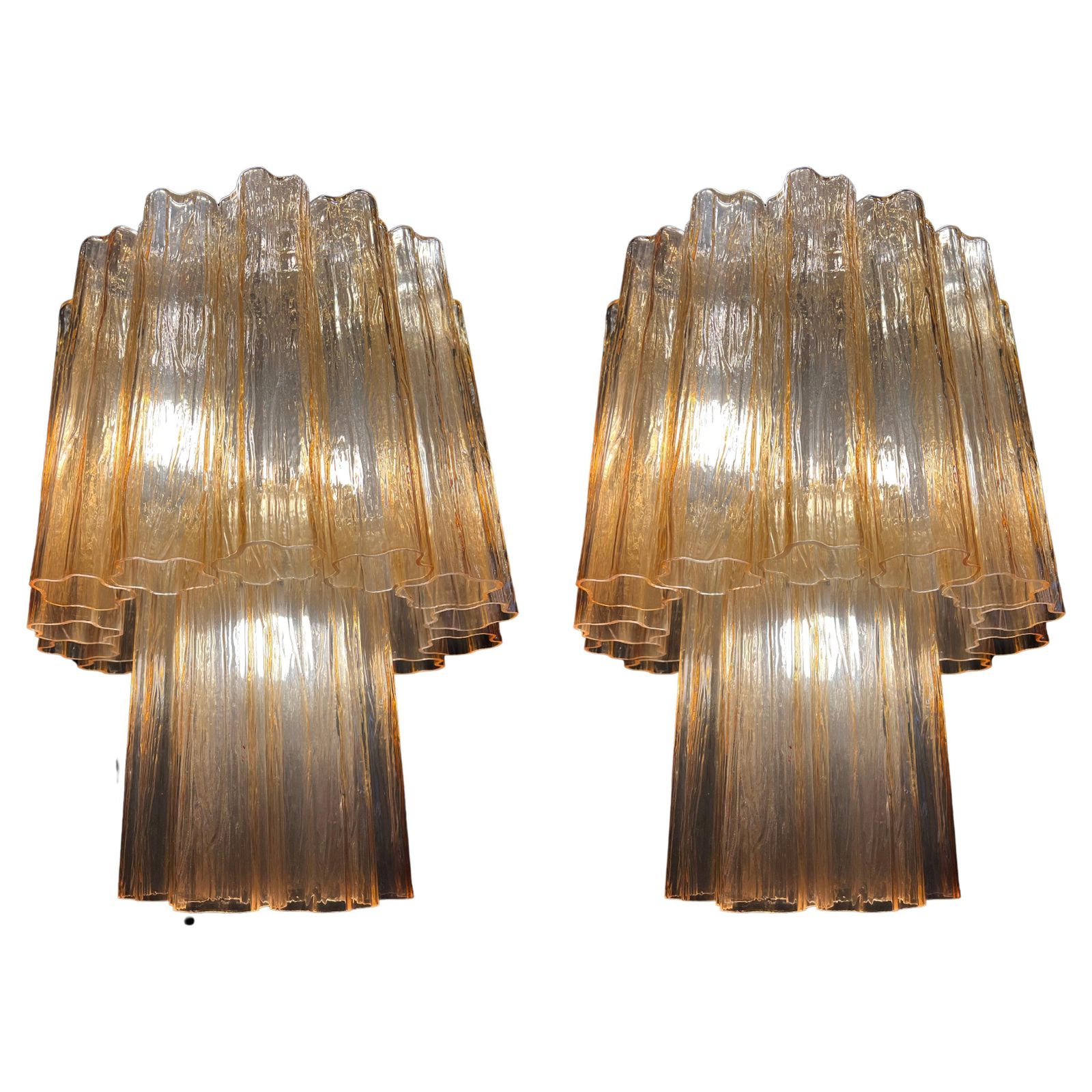 Charming Pair Of Italian Amber Chandeliers By Valentina Planta, Murano