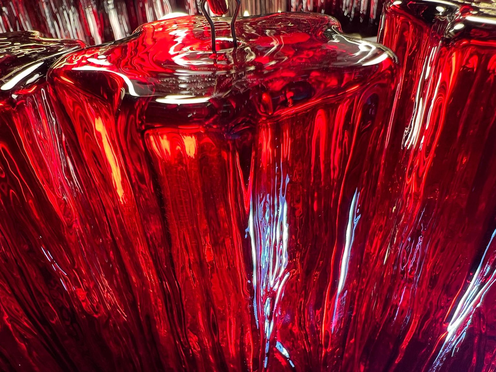 Amazing Pair Of Italian Ruby Red Chandeliers, Murano By Valentina Planta photo vintage