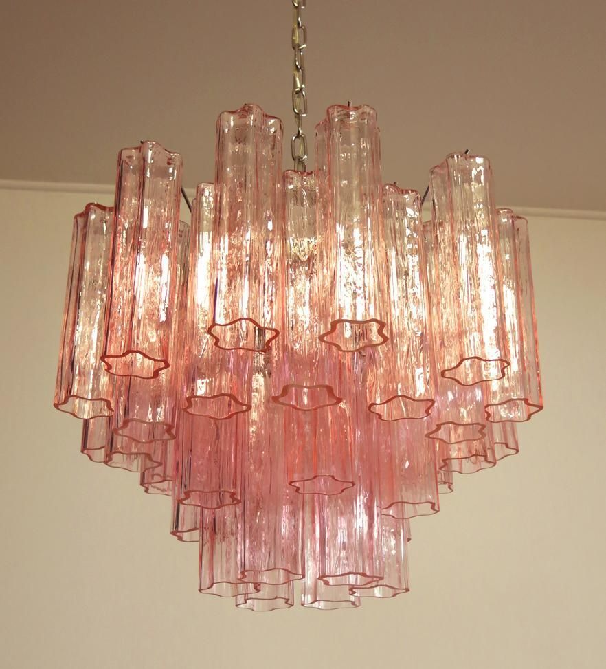 Pair Of Tronchi Chandeliers Style Toni Zuccheri, 36 Pink Glasses, Murano, 1990 photo buy