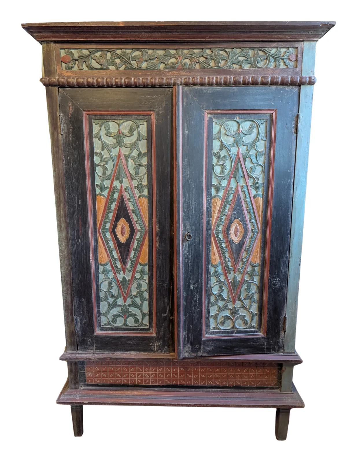Indonesian Lemuri Cabinet With Carved Geometric Garden Motifs photo furniture