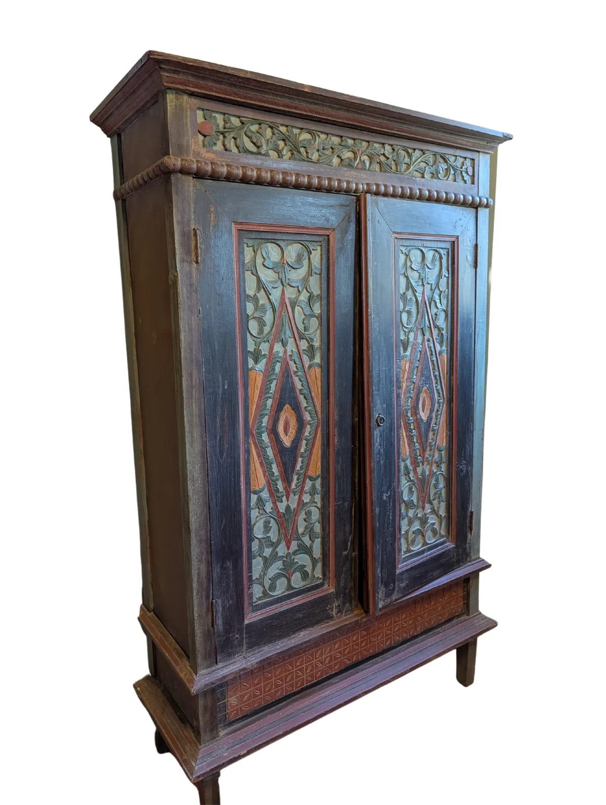 Indonesian Lemuri Cabinet With Carved Geometric Garden Motifs photo for sale