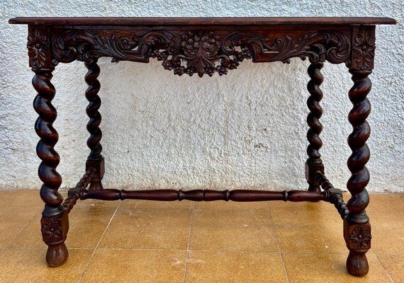 19th Century French Louis XIV Breton Carved Oak Sofa Table Desk, 1890s photo for sale