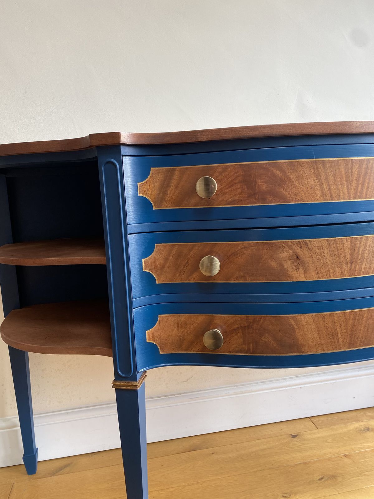 Lovingly Refurbished Vintage Dresser Sideboard With Navy And Gold, Fully Lined Drawers photo for sale