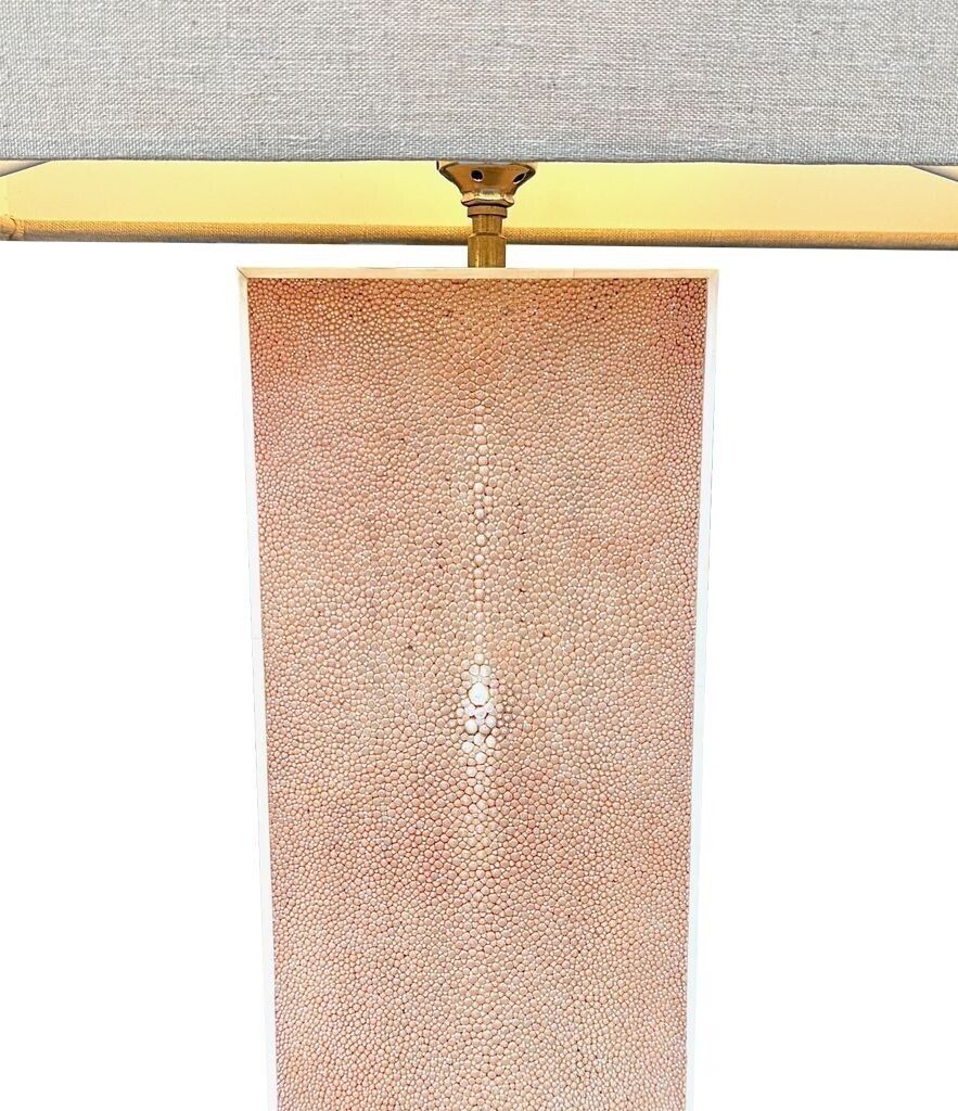 A Pair Of 1960s Pastel Pink Shagreen Lamps With Natural Linen Shades photo 1650.0
