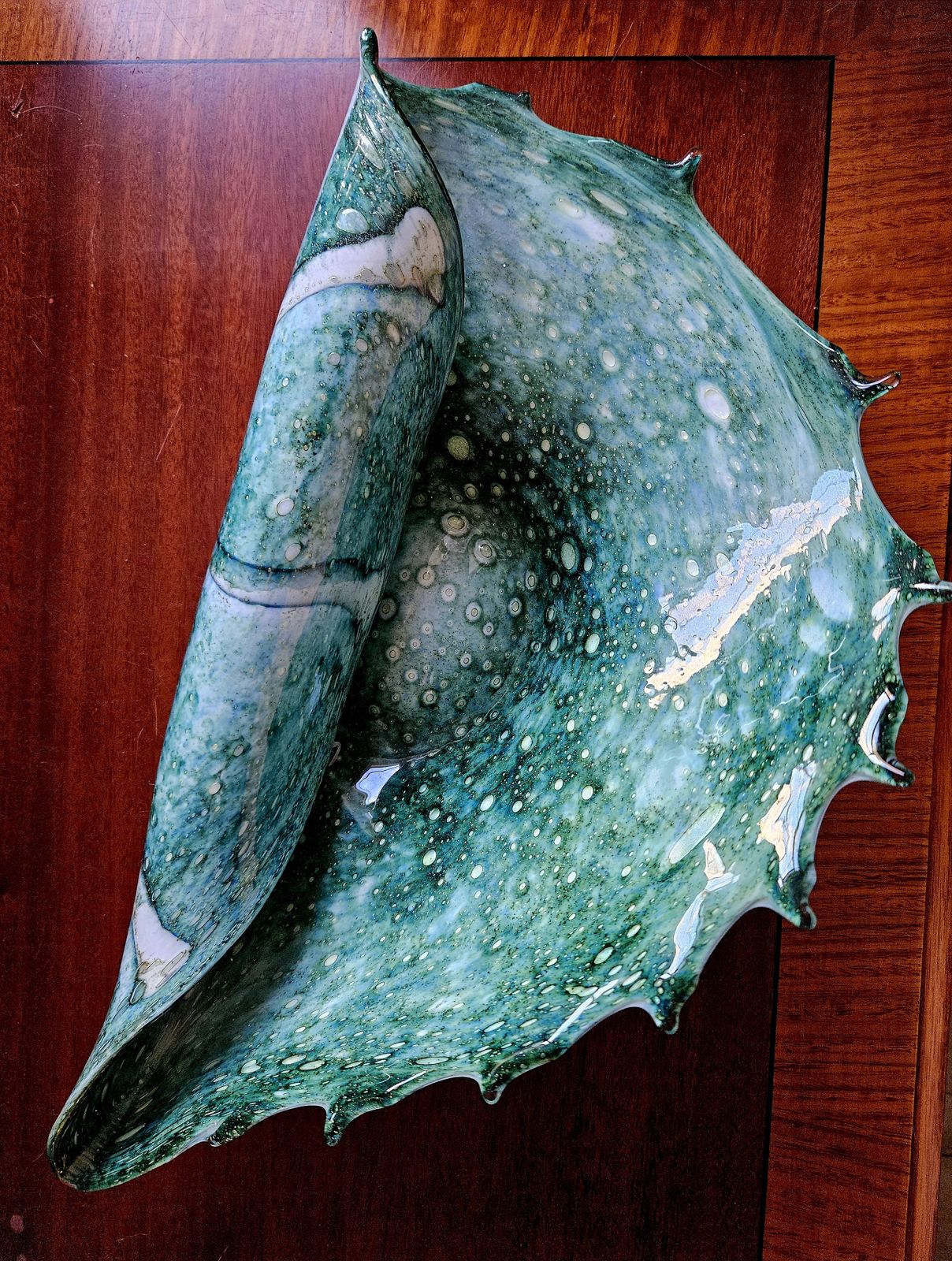 photo vinterior Large And Spectacular, Sea Green, Rolled Glass Shell Ornament, Possibly Murano