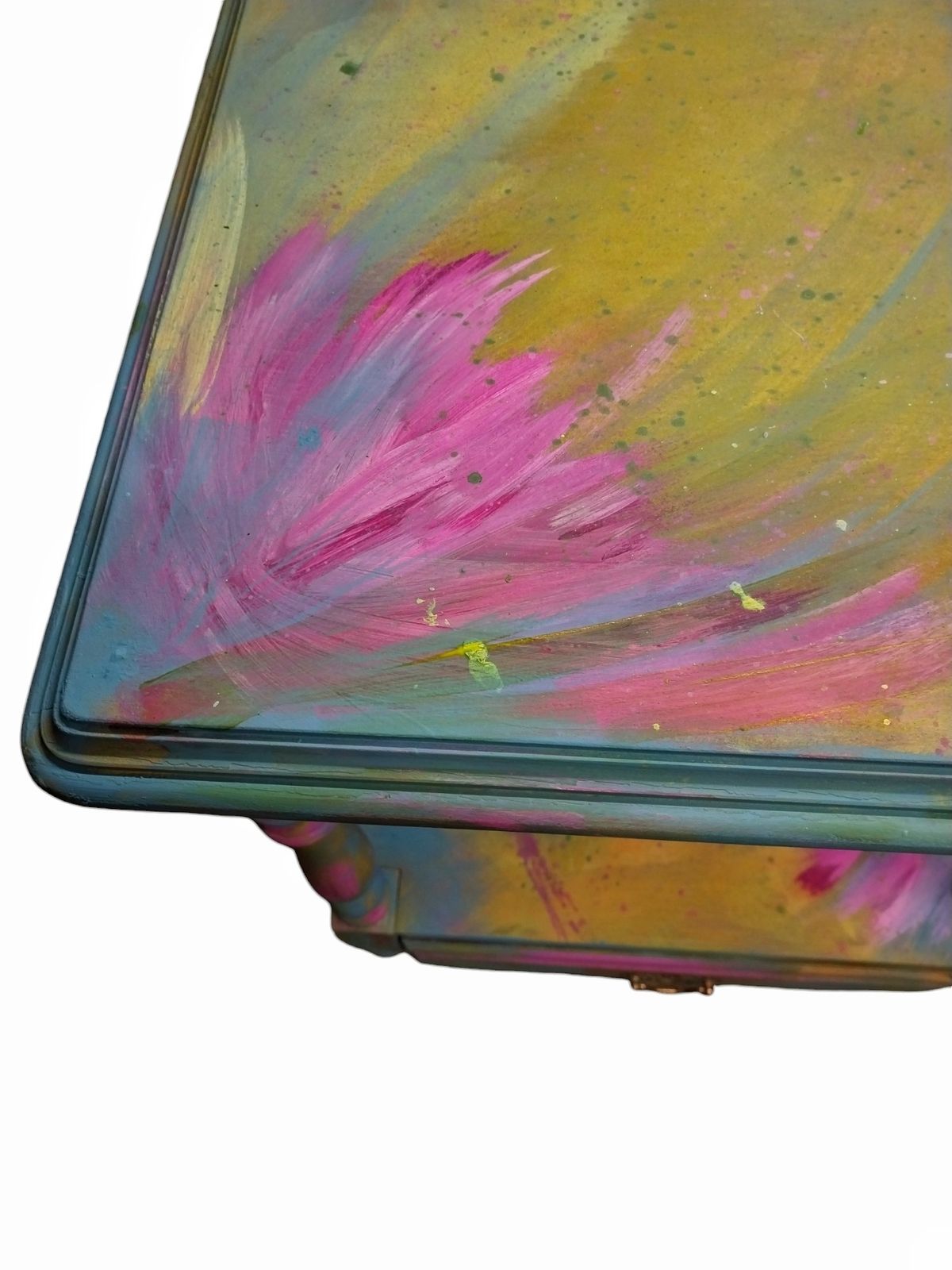 Maximalist Hand Painted End Table | Vibrant Psychedelic Art Furniture | Designer Bohemian Accent Piece photo 215.0