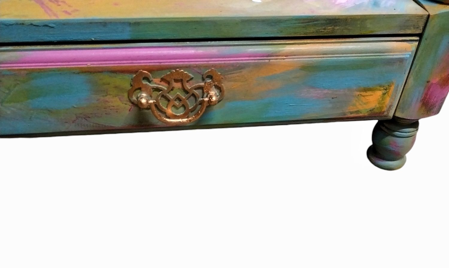 Maximalist Hand Painted End Table | Vibrant Psychedelic Art Furniture | Designer Bohemian Accent Piece photo vinterior