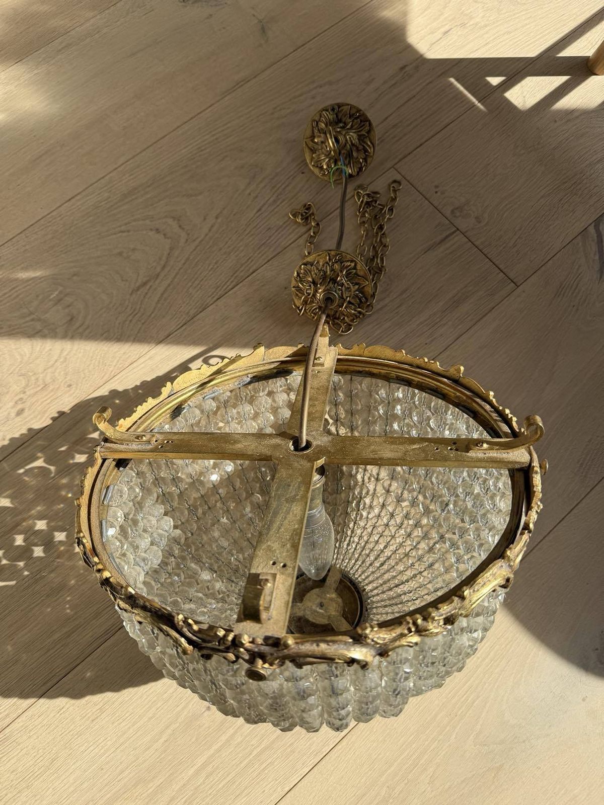 19th Century French Gilded Bronze And Crystal Ornate Chandelier photo for sale