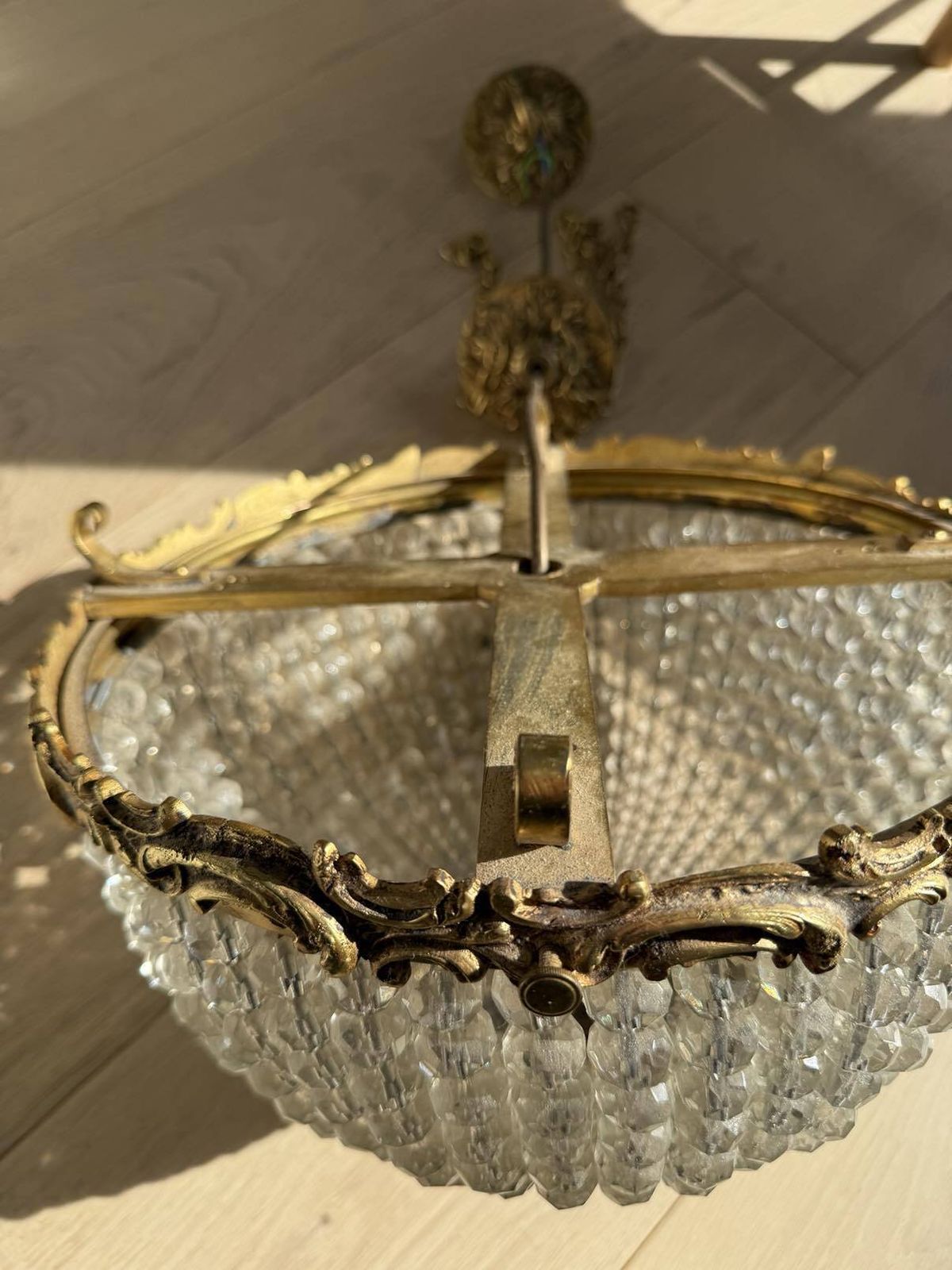 19th Century French Gilded Bronze And Crystal Ornate Chandelier photo vintage