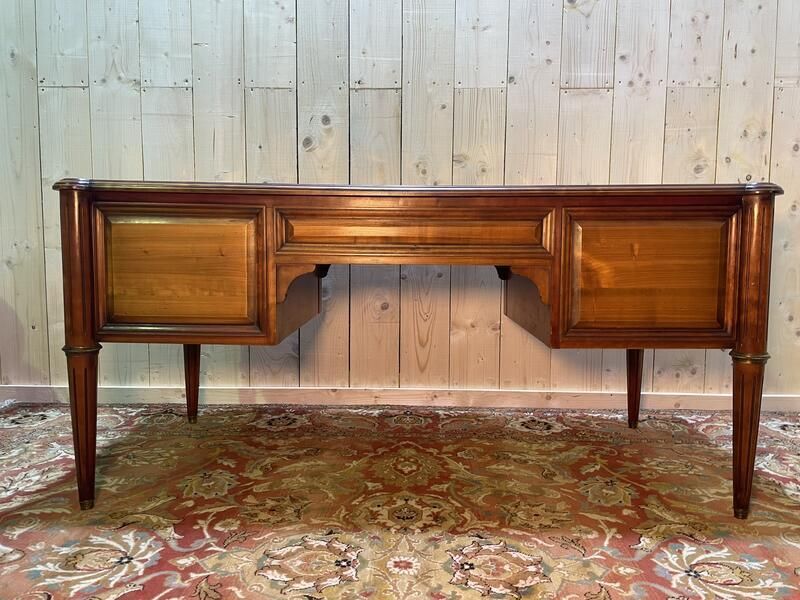 Bureau Plat De Style Louis XVI En Merisier Et Cuir Vert photo furniture