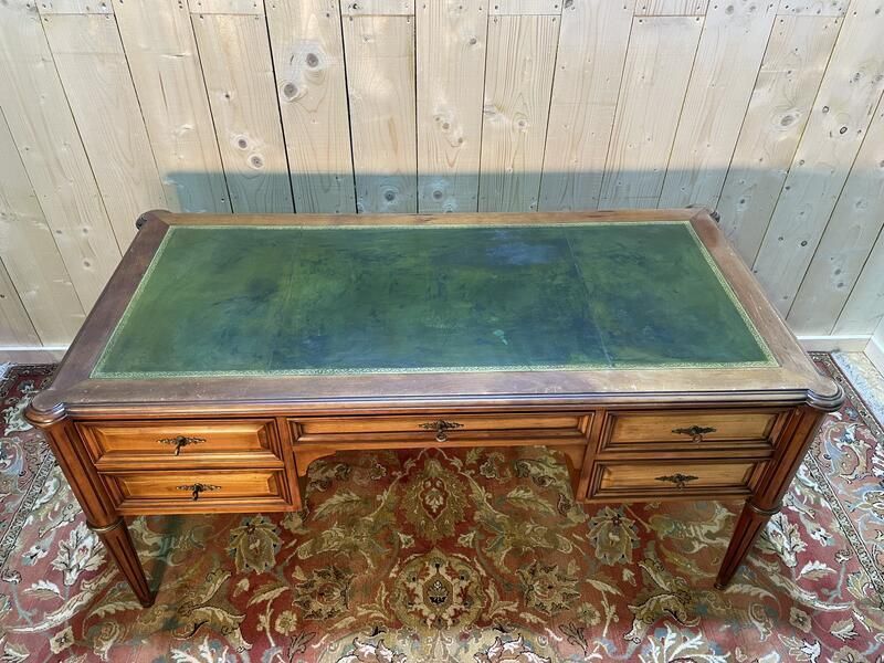 Bureau Plat De Style Louis XVI En Merisier Et Cuir Vert photo buy