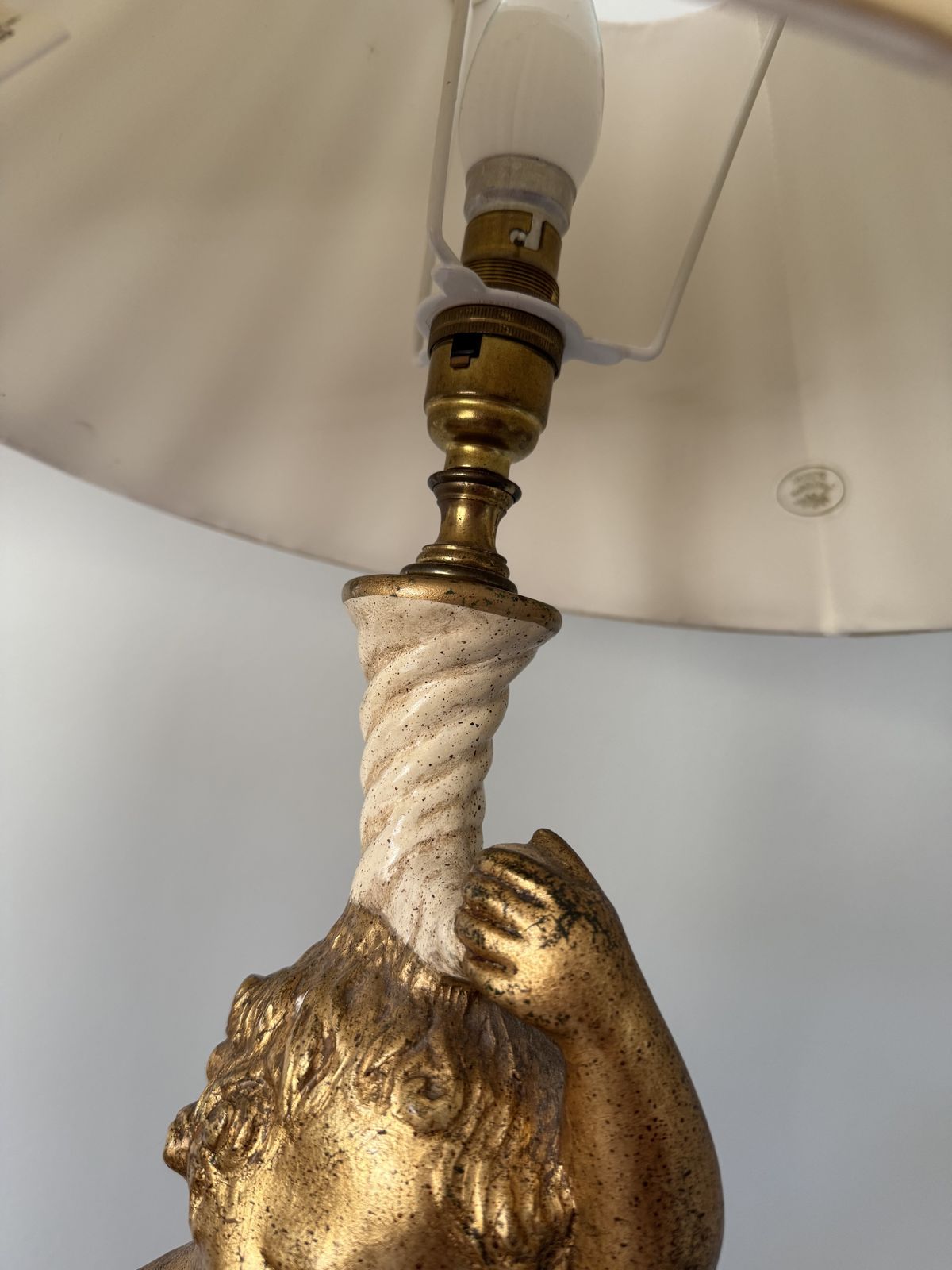 Pair Antique Italian Putti Cherub Cupid Plaster Terracotta Wood Gold Renaissance Lamps photo furniture
