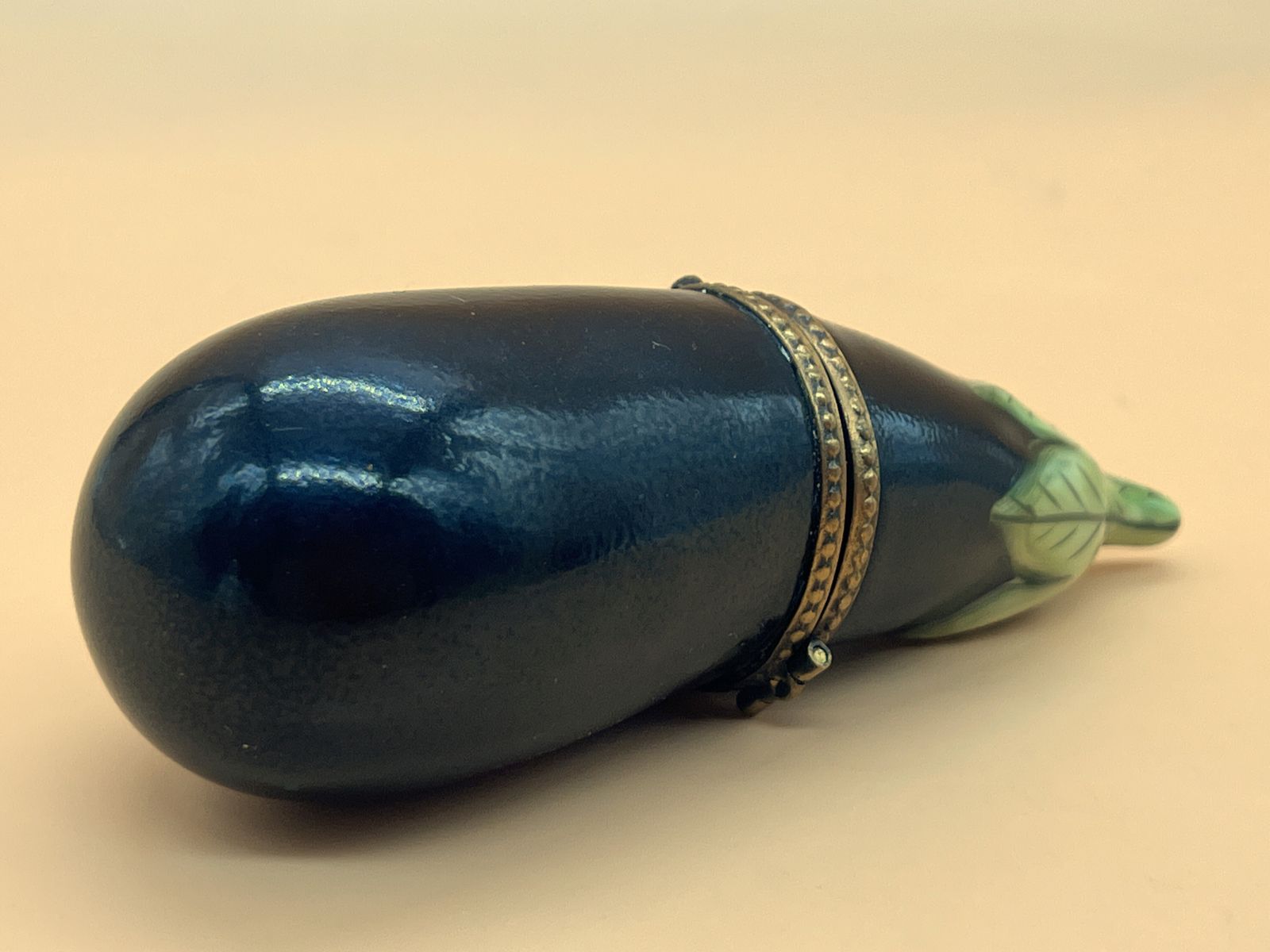 Dubarry Limoges Porcelain France Aubergine / Egg Plant Shaped Hinged Trinket / Jewelry Box. photo for sale