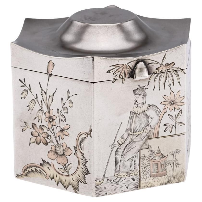 Antique 20th Century Russian Solid Silver Chinoiserie Tea Caddy, Moscow C.1900