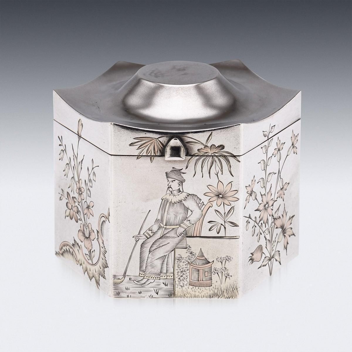 Antique 20th Century Russian Solid Silver Chinoiserie Tea Caddy, Moscow C.1900 photo for sale
