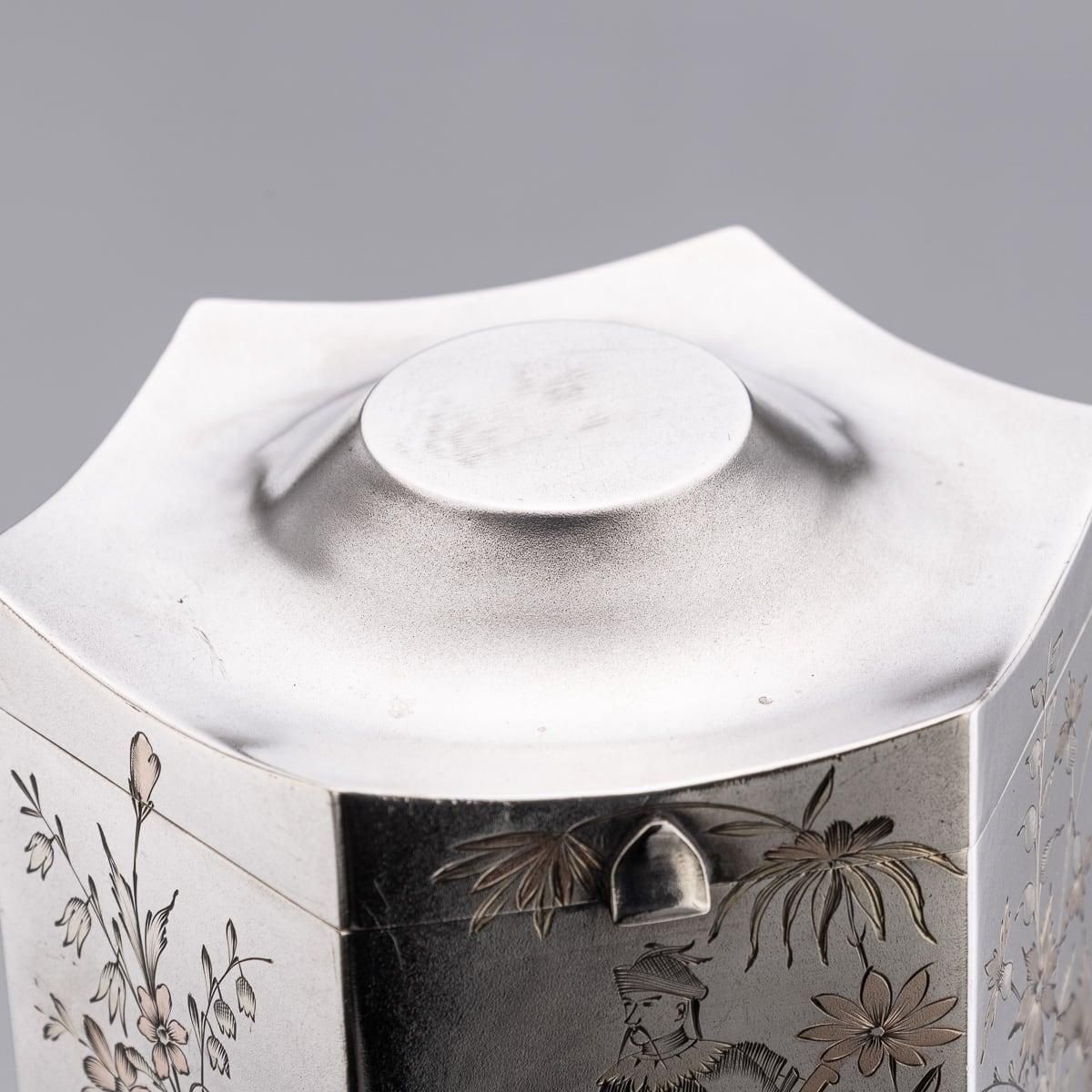 photo for sale Antique 20th Century Russian Solid Silver Chinoiserie Tea Caddy, Moscow C.1900