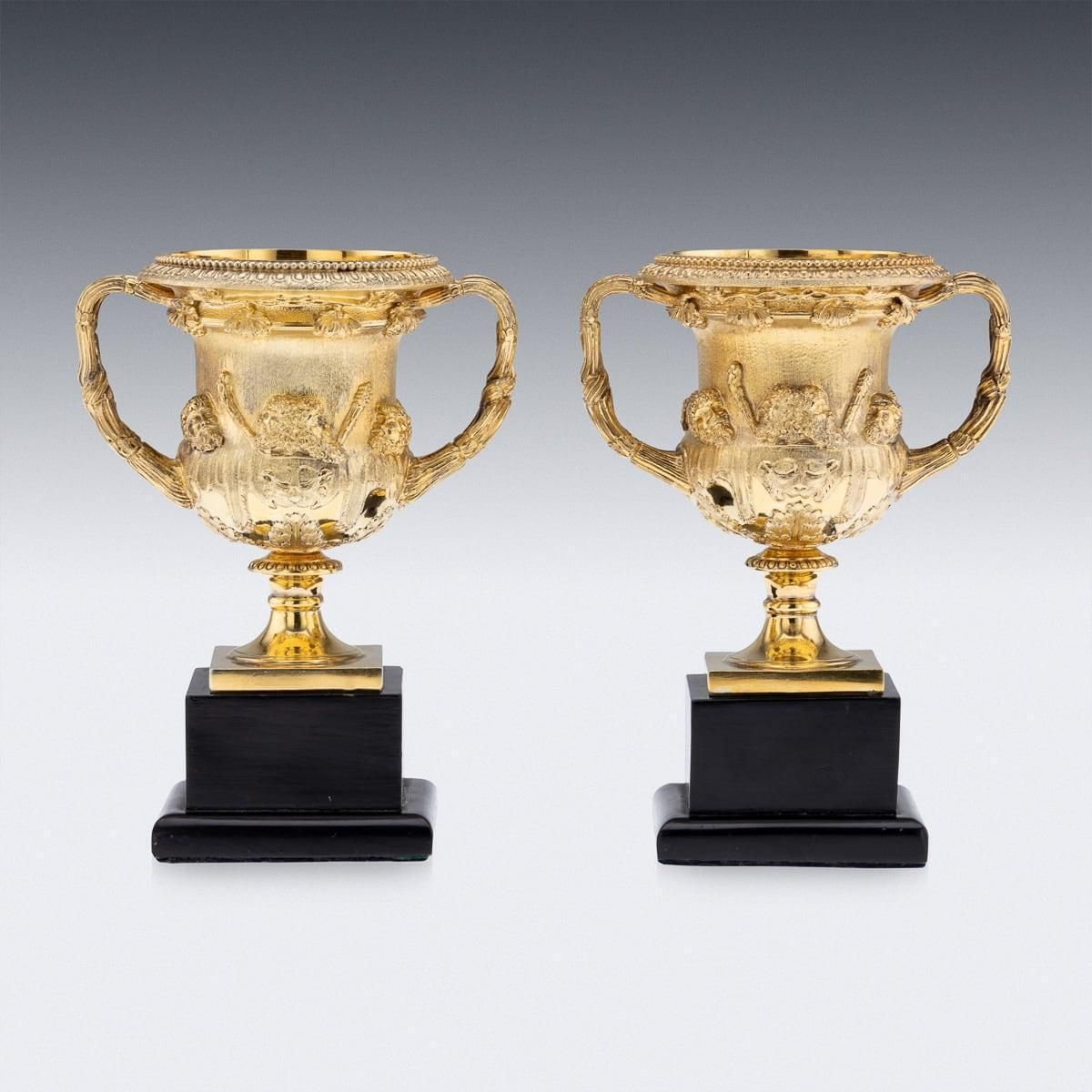 20th Century British Pair Of Solid Silver Gilt Warwick Vases, Asprey C.1914 photo for sale
