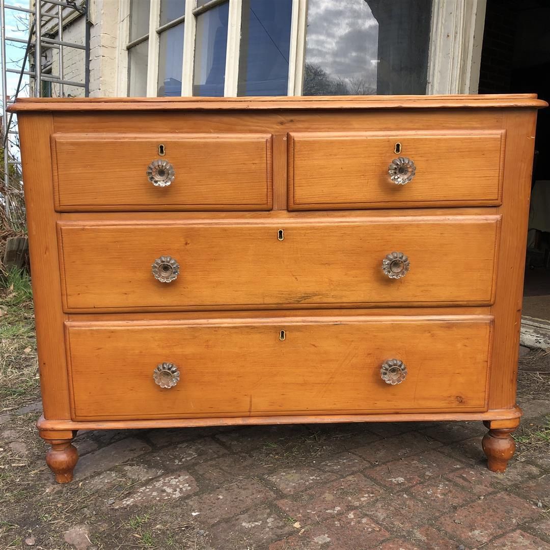 Antique Pine Small Two Over Two Chest Of Drawers Glass Handles 1900s photo 295.0