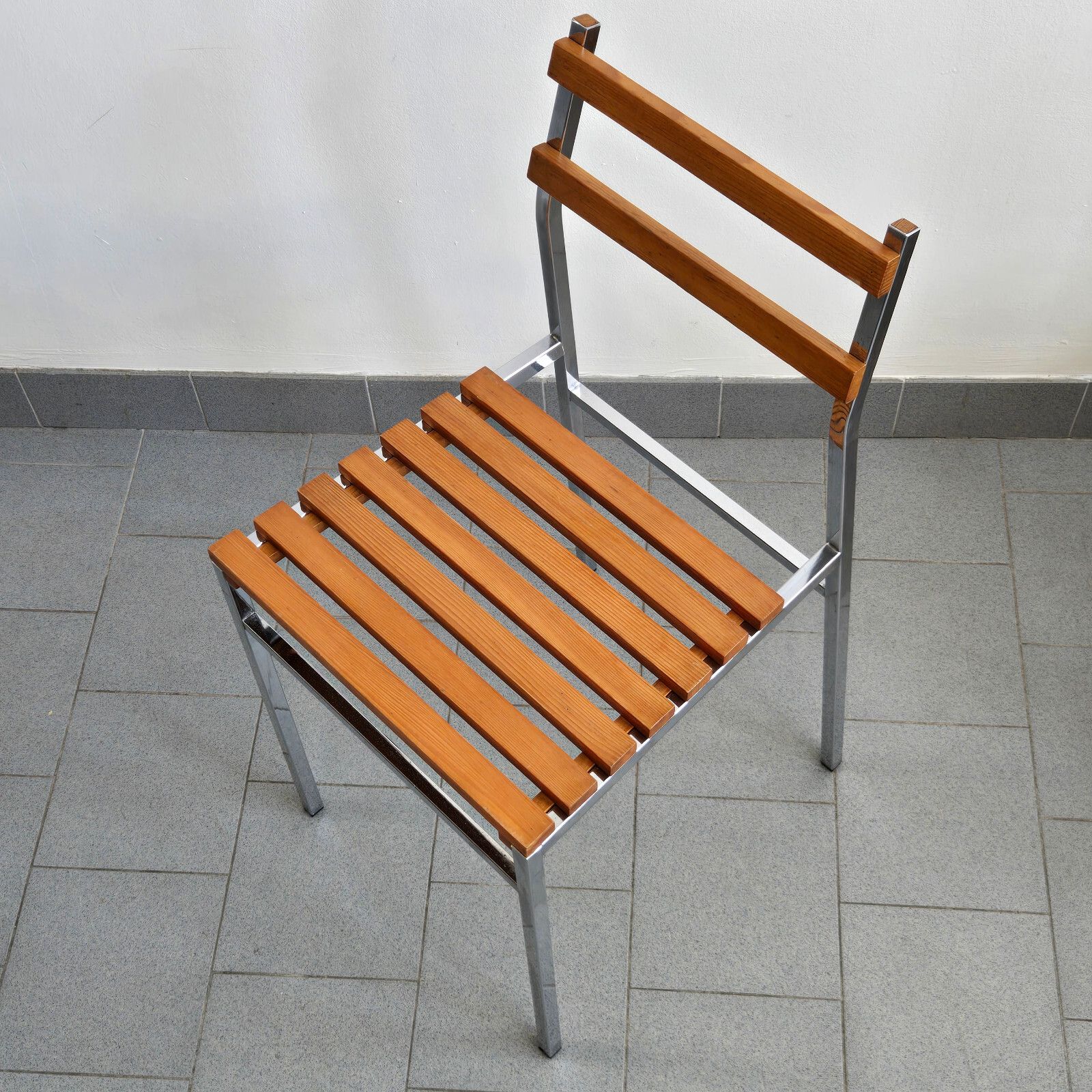 Furniture Vintage 1960 Pin & Metal Chrome 60s Dlg Charlotte Perriand Chair Suite Of 4 photo
