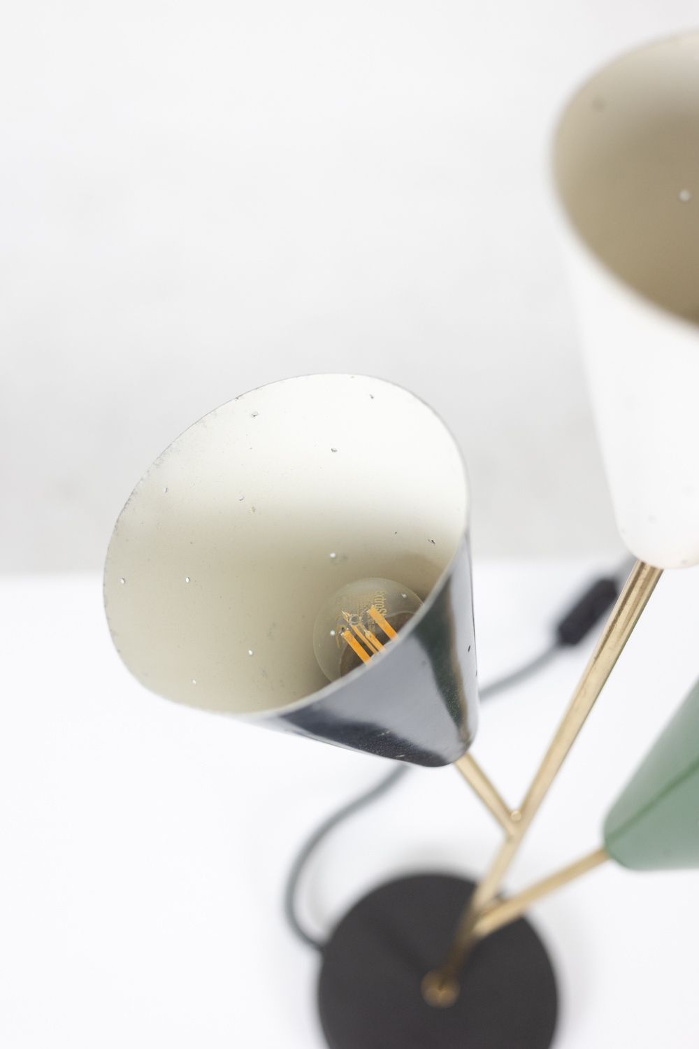 Stilnovo. 3 Light Lamp In Sheet Metal And Brass. 1960s. photo buy
