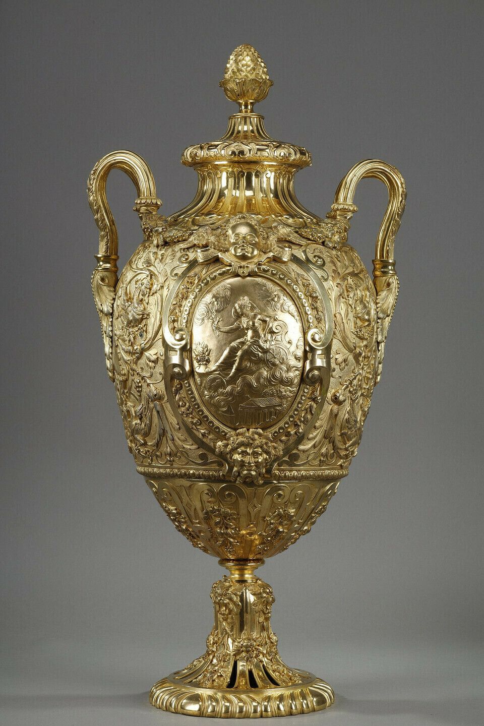 Exceptional Gilt Bronze Ovoid Shaped Covered Vase photo furniture