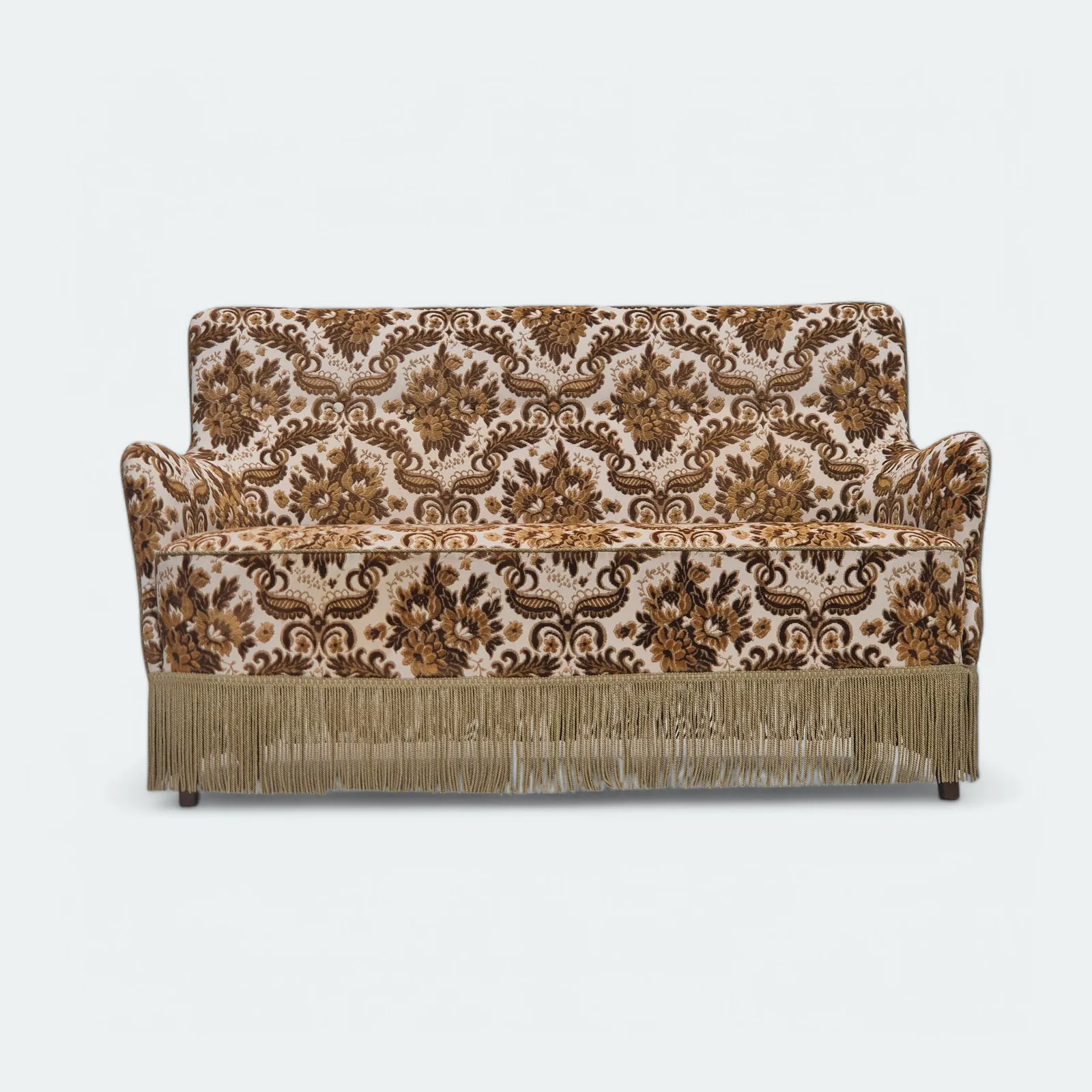 1960s, Danish 2 Seater Sofa, Brown/Beige Furniture Fabric, Ash Wood Legs.