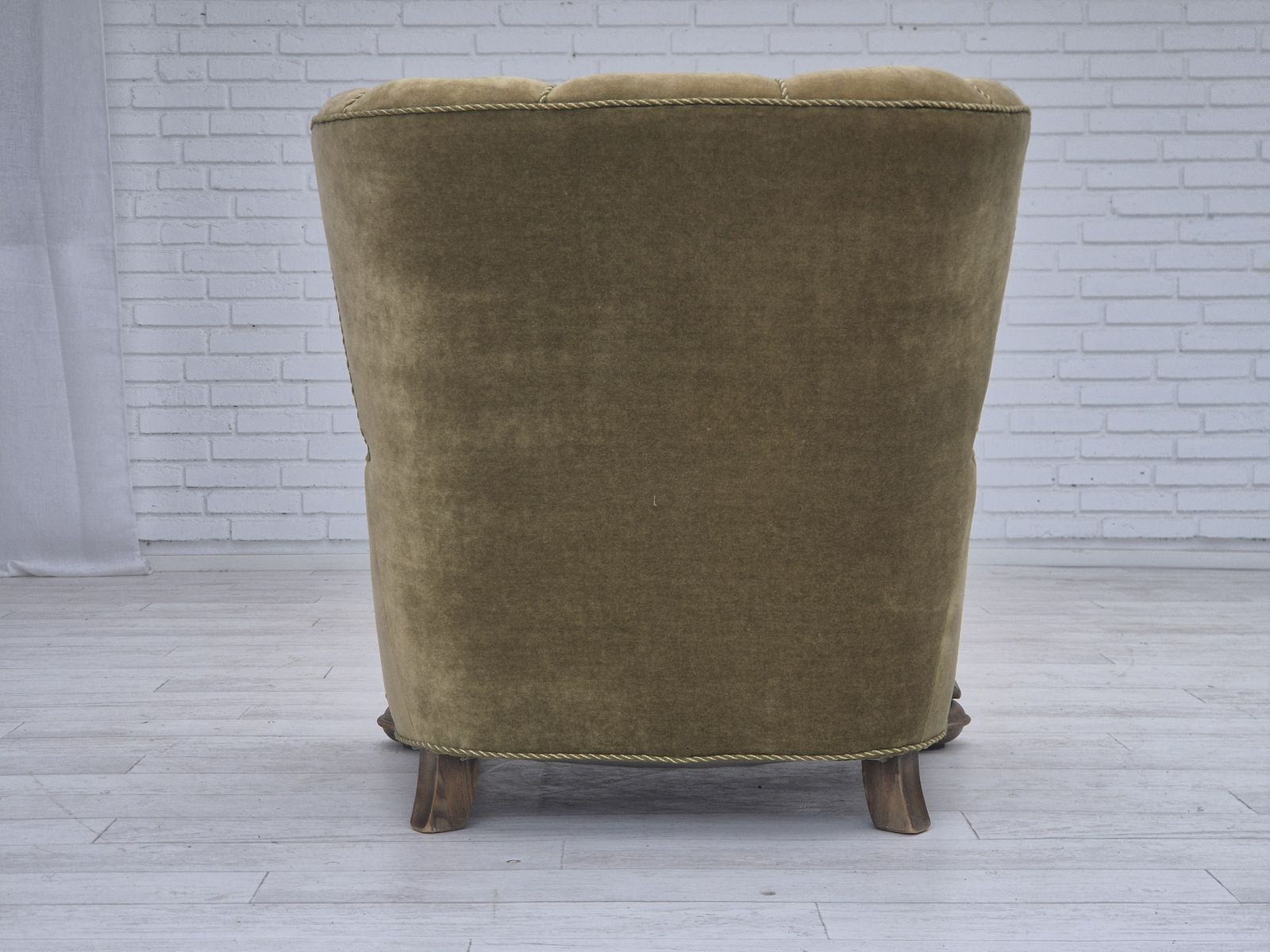 1960s, Danish Relax Armchair, Green Furniture Velour Fabric, Oak Wood. photo buy