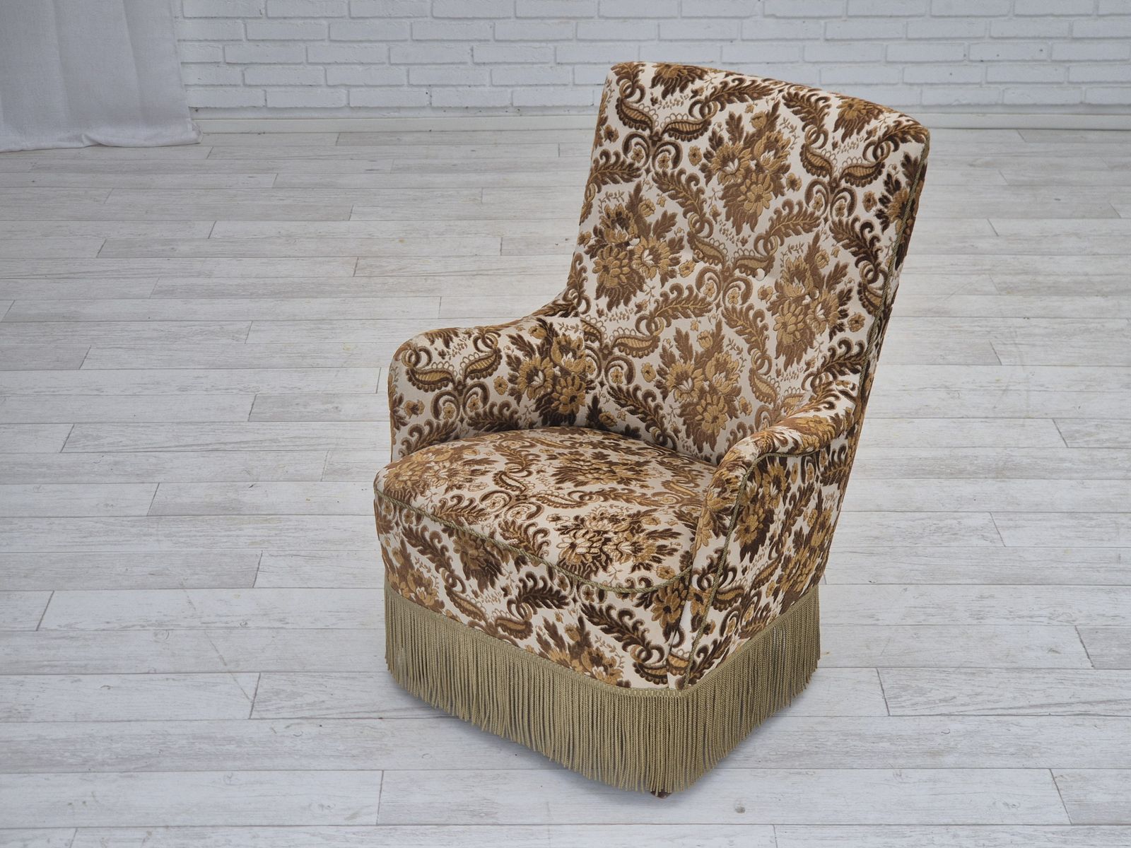 1960s, Danish Highback Armchair, Furniture Velour Fabric, Ash Wood. photo furniture