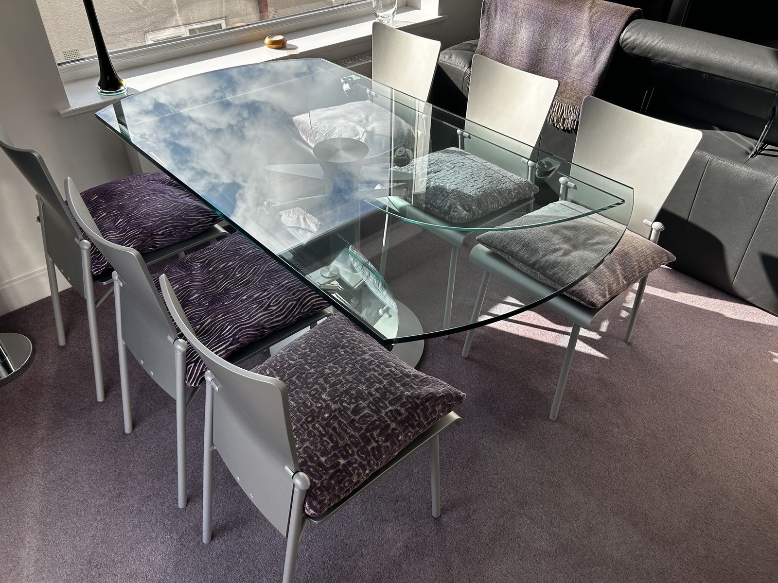 Noas Glass Dining Table And 6 Noas Glisette Dining Chairs photo for sale