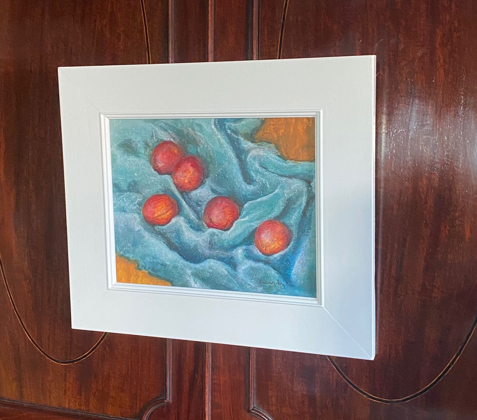 Susan Airy Original Painting Plums On Blue Fabric