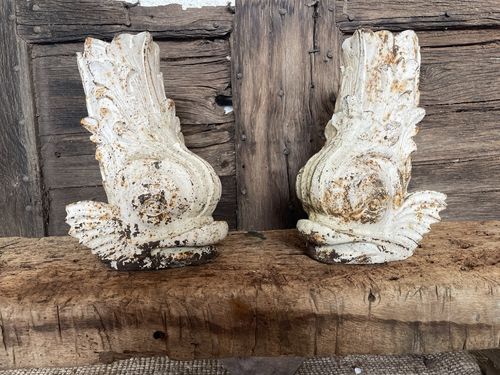 Pair Of  Unusual Decorative Antique French 19th C. Cast Iron Dolphin Vases