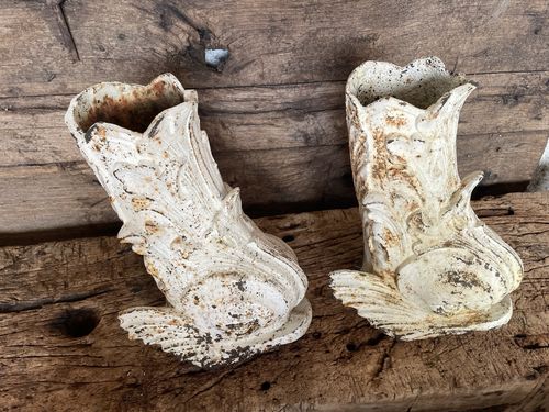 Pair Of  Unusual Decorative Antique French 19th C. Cast Iron Dolphin Vases photo Home Decor