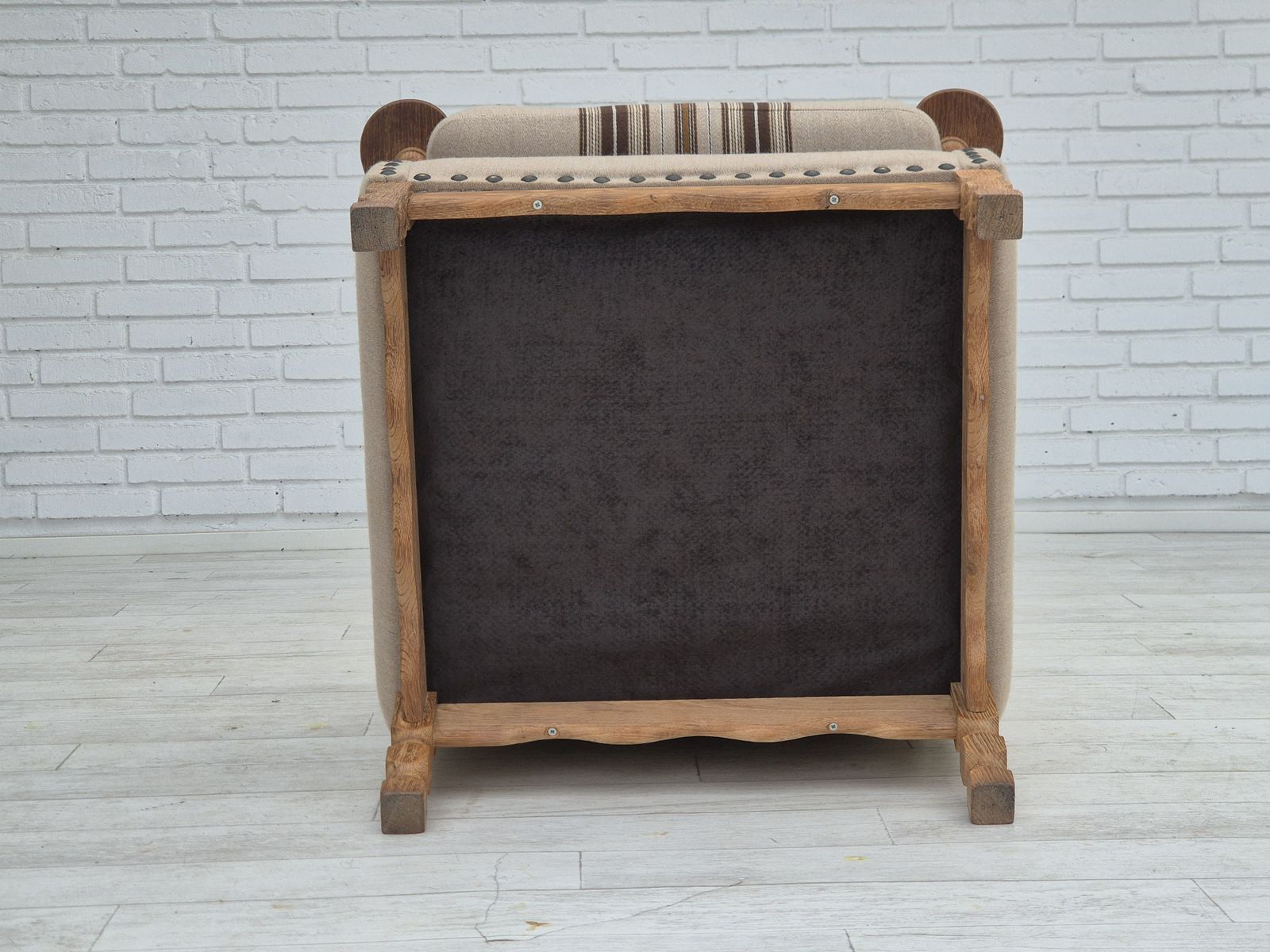 1970s, Danish Armchair, Furniture Wool Fabric, Oak Wood, Original Condition. photo buy