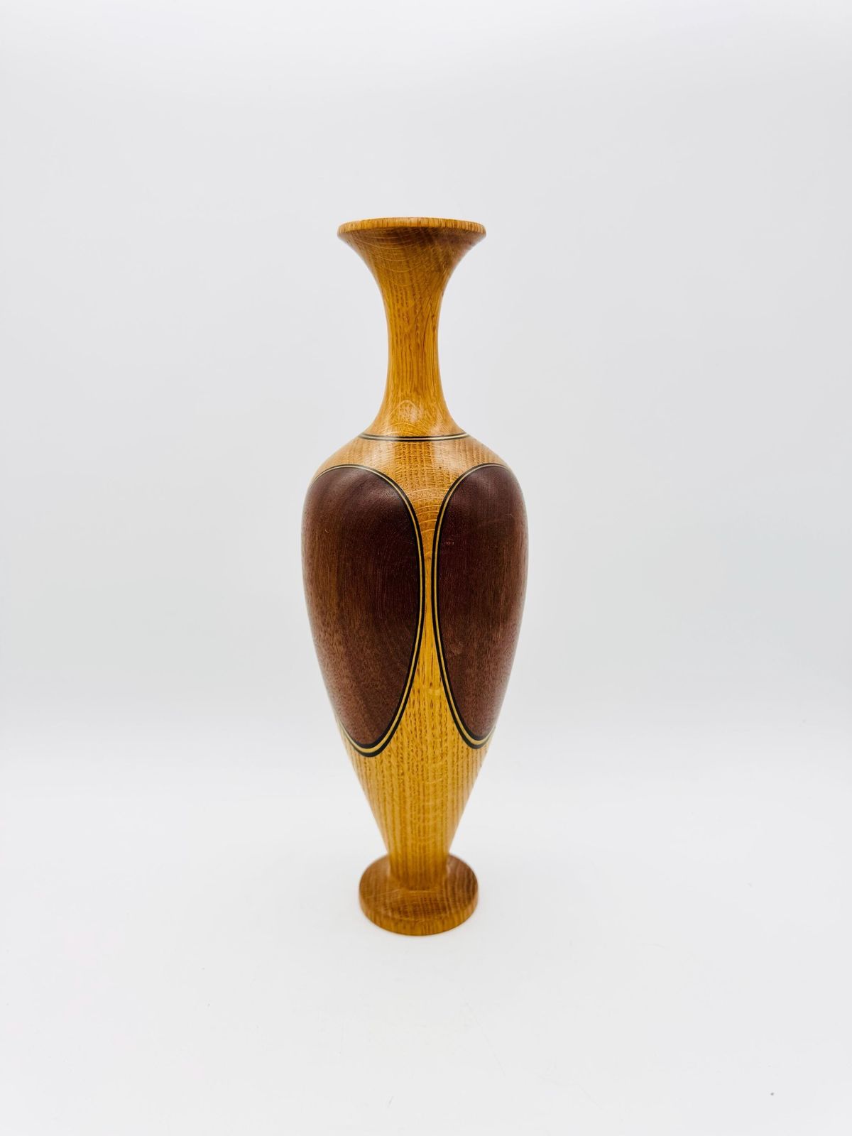 Hand Crafed Wood Inlaid Vase, Signed, Turned Wood Vase photo vintage