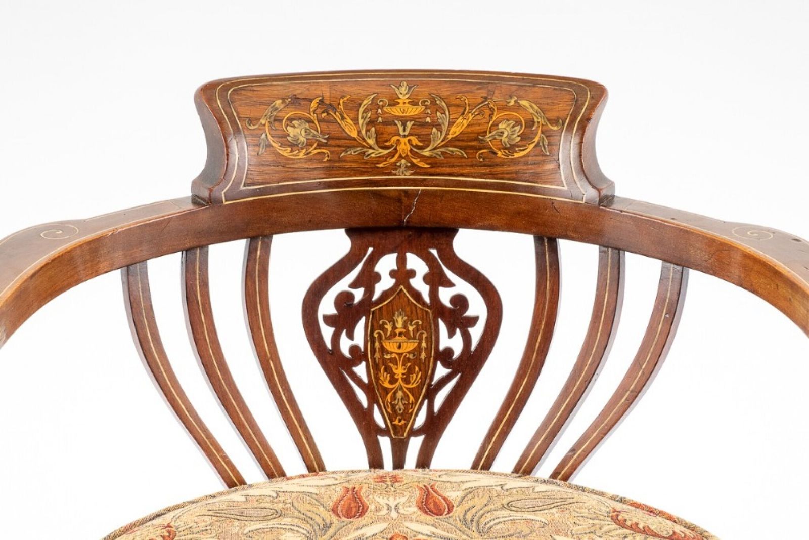 photo furniture Victorian Tub Chair Marquetry Inlay 1880