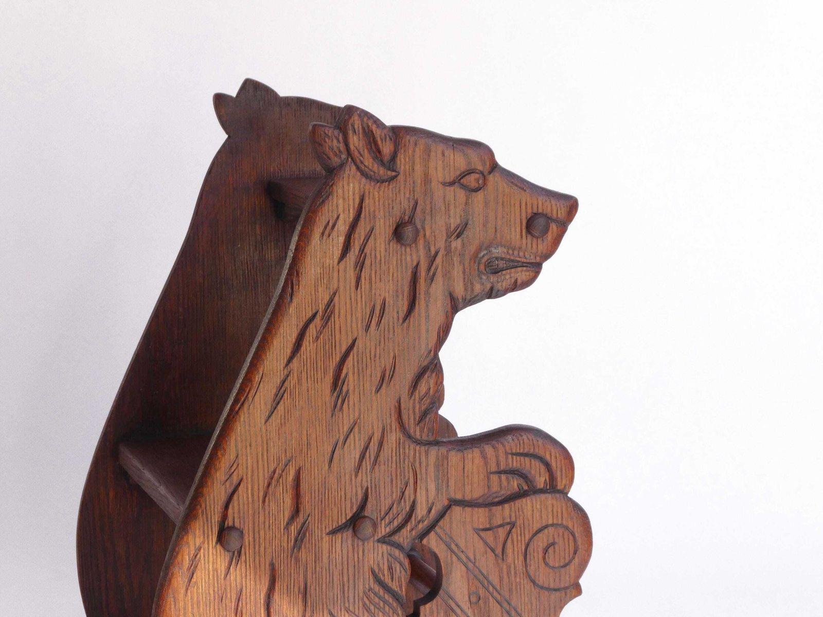 Antique Wooden Carved Victorian Library Stairs With Bear Figure, 1900's Bookcase Ladder, Rare Collectors Small Furniture, Bed Stool photo vintage